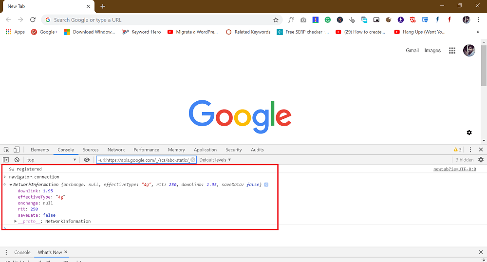 check internet connection speed using Chrome developer tool