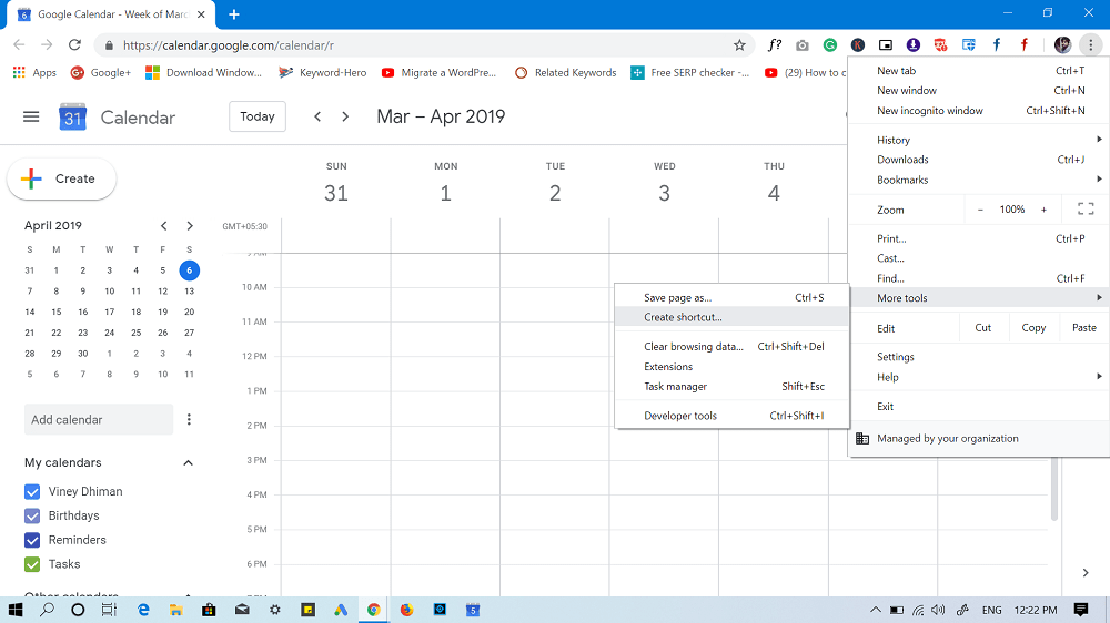 add a shortcut to google calendar on desktop