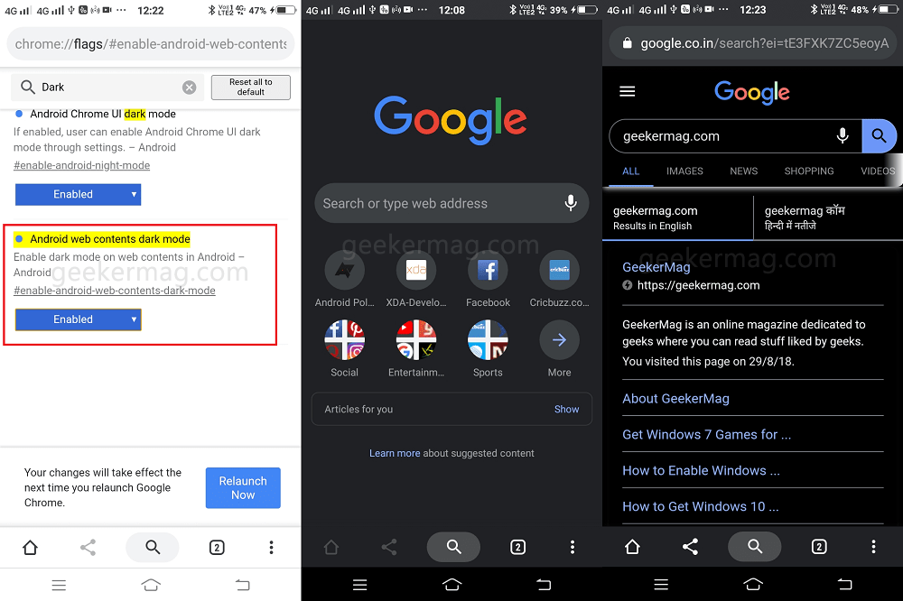 enable android web content dark mode - chrome for android