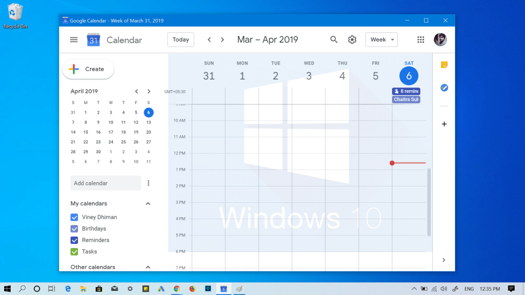 add google calendar as an app windows 10