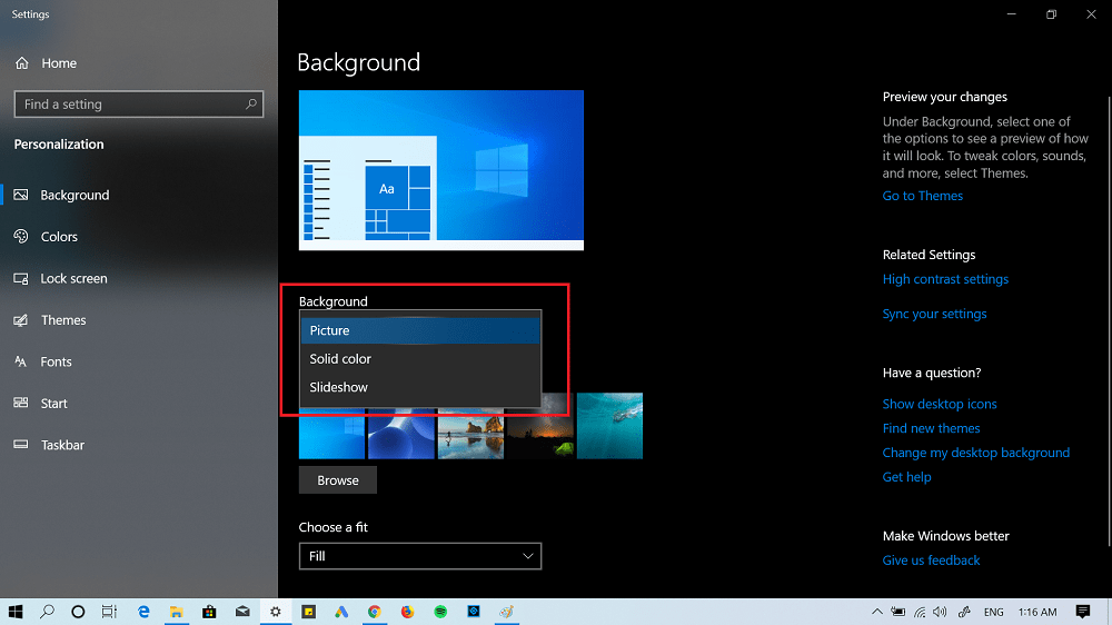 disable windows slideshow in windows 10