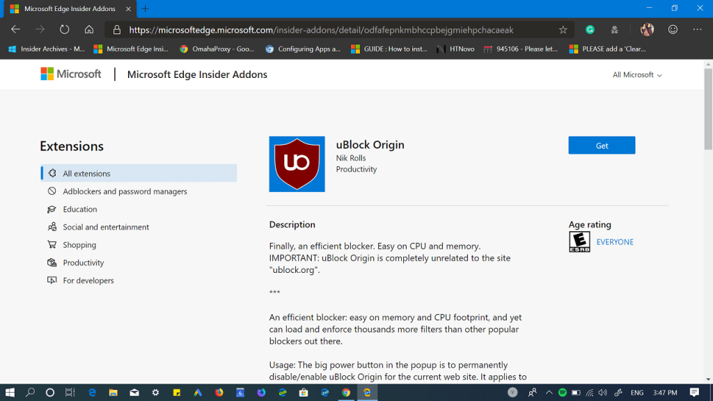 uBlock Origin Extension Download it from Edge Add Ons Store - 89