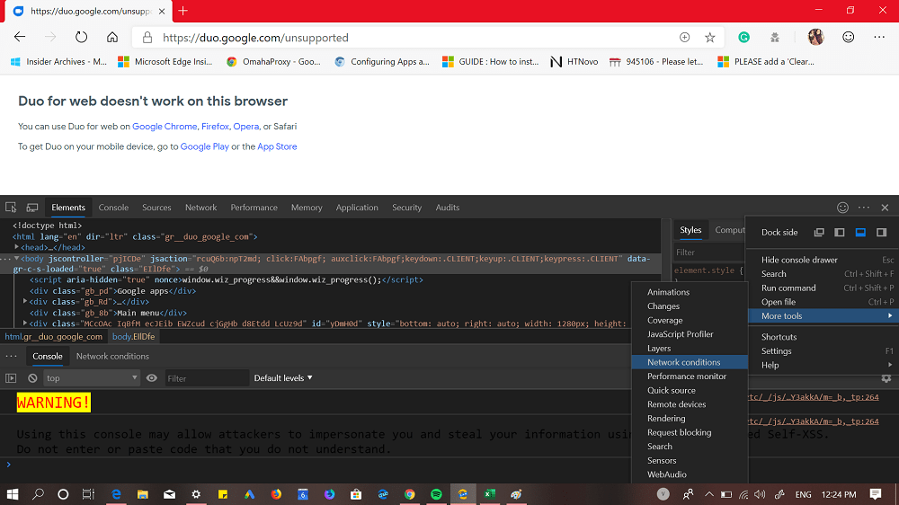 edge browser network condition