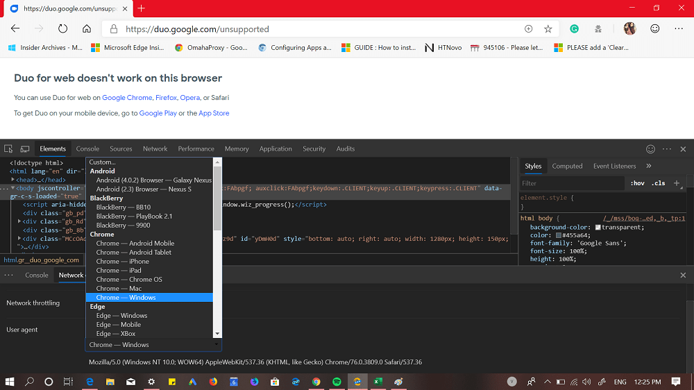 select user agent in edge browser