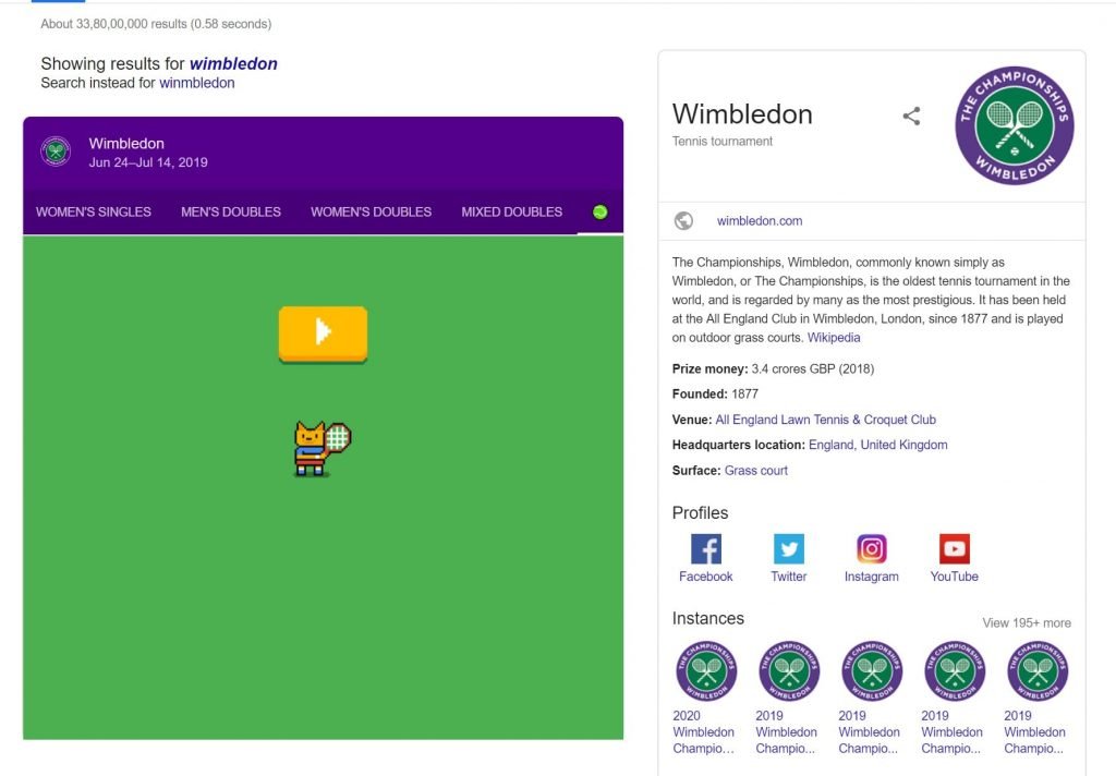 How to Play Tennis by searching 'Wimbledon' in Google Search