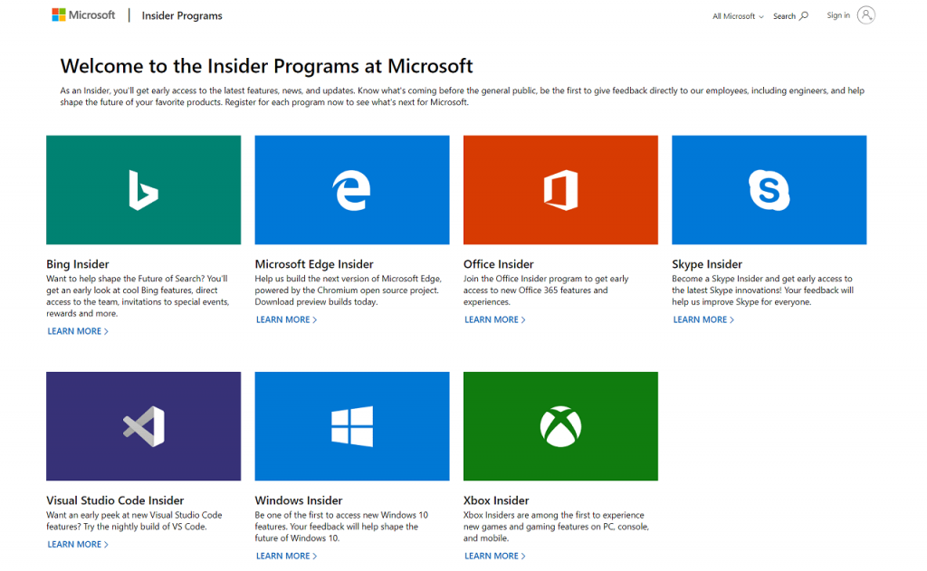 How to Get Access all Microsoft Insider Programs from a single page