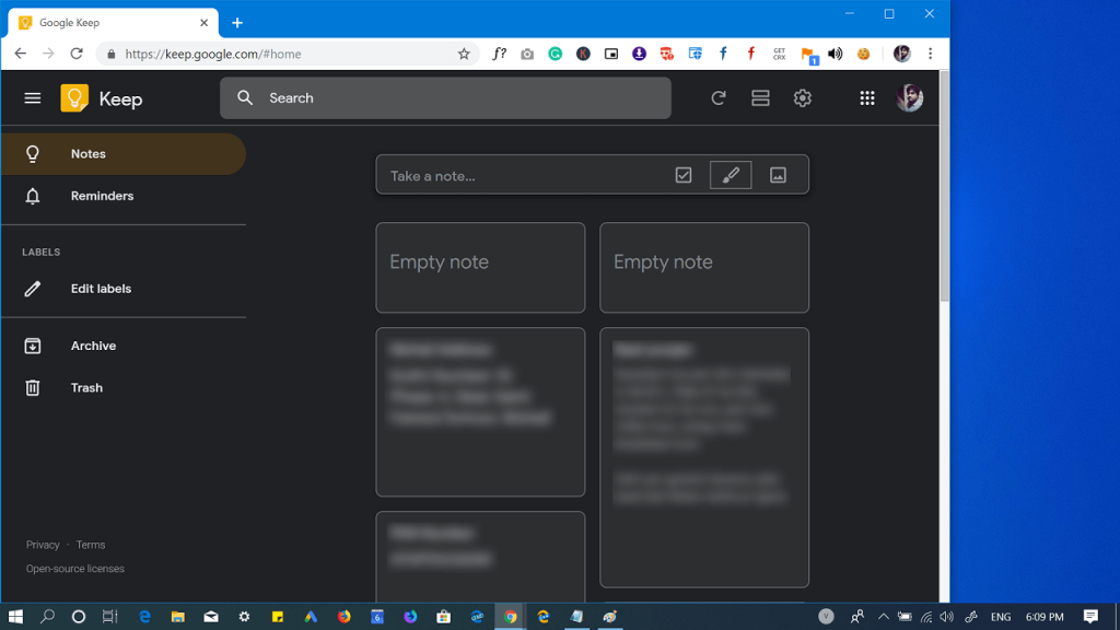 enable dark mode google keep for web