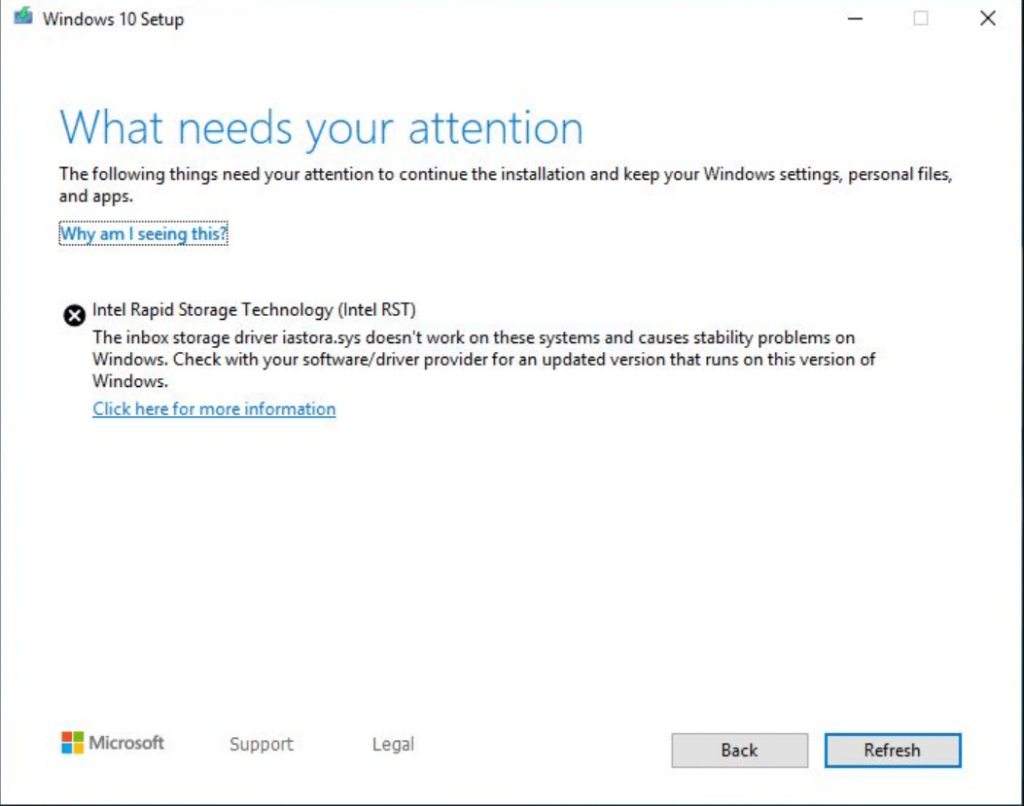 fix - Intel Rapid Storage (Intel RST) Driver Prevents Update to Windows 10 version 1903