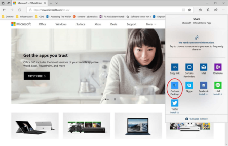 Outlook Desktop to Windows 10 Share menu and share content via Outlook