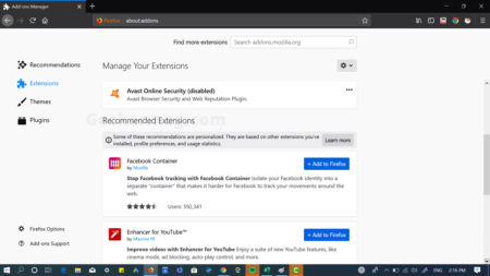 how to disable recommended themes and recommended extensions in firefox 68