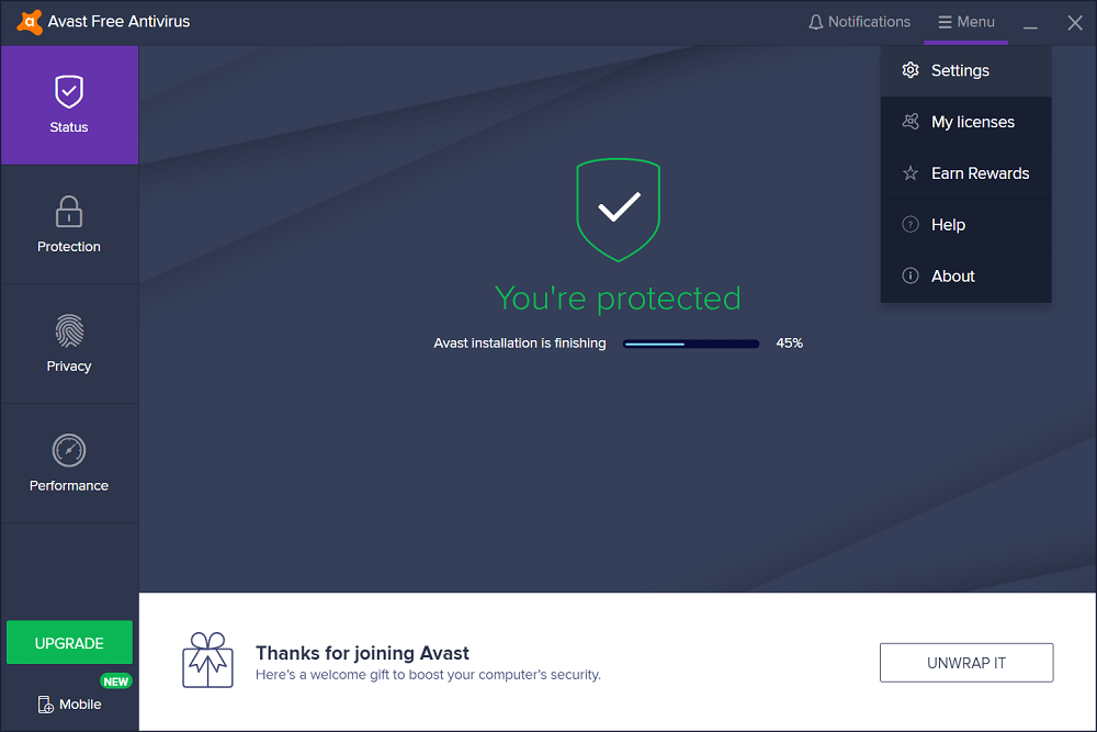 Avast free antivirus settings