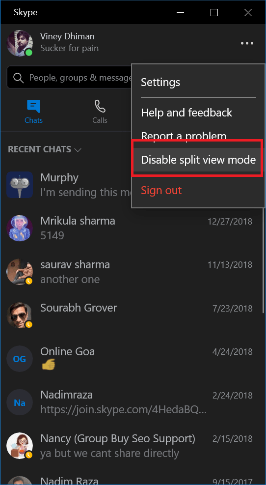 How to Enable or Turn Off Skype Split Screen View Mode - 89