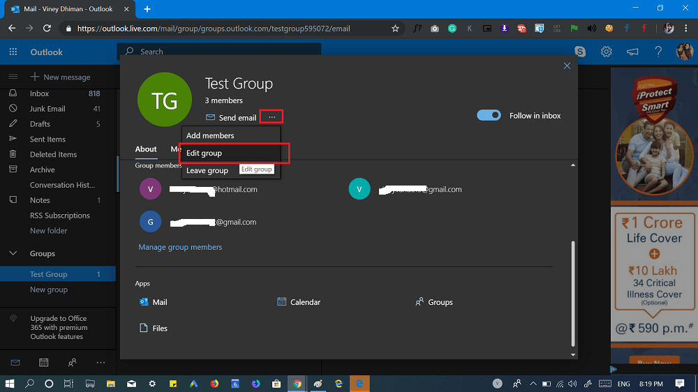 edit group option in outlook.com