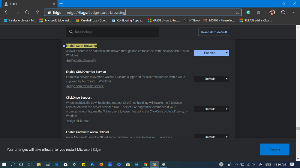 Enable caret browsing edge chromium