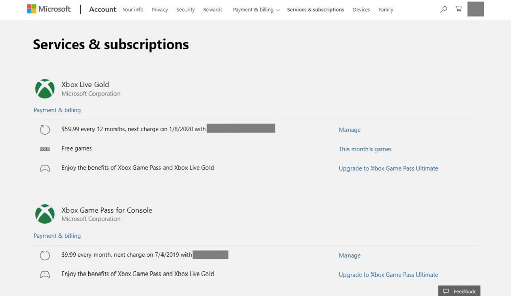 microsoft services and subscriptions