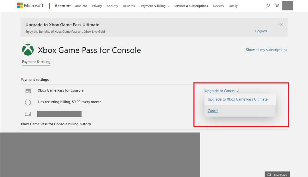 upgrade and cancel xbox game pass for console