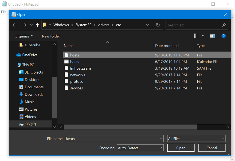 hosts file in windows 10