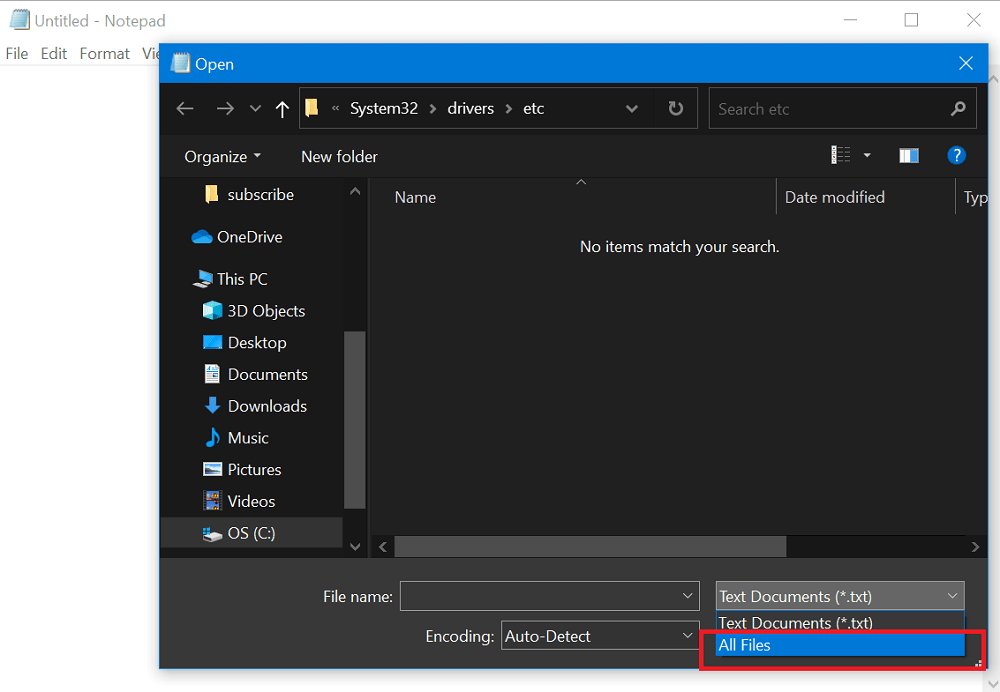 window hosts file location