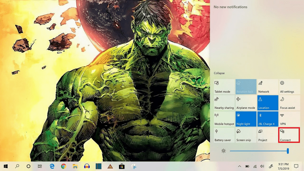 windows 10 notification menu connect