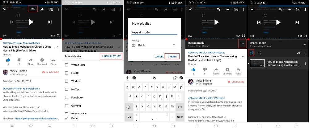 Loop YouTube Videos on Android