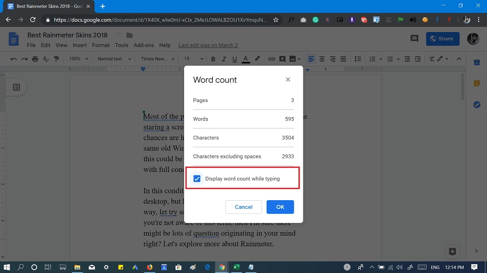 Display word count while typing in Google Docs