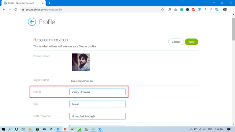 how to change skype name in sk