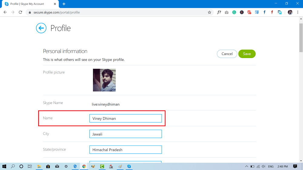 edit skype profile name
