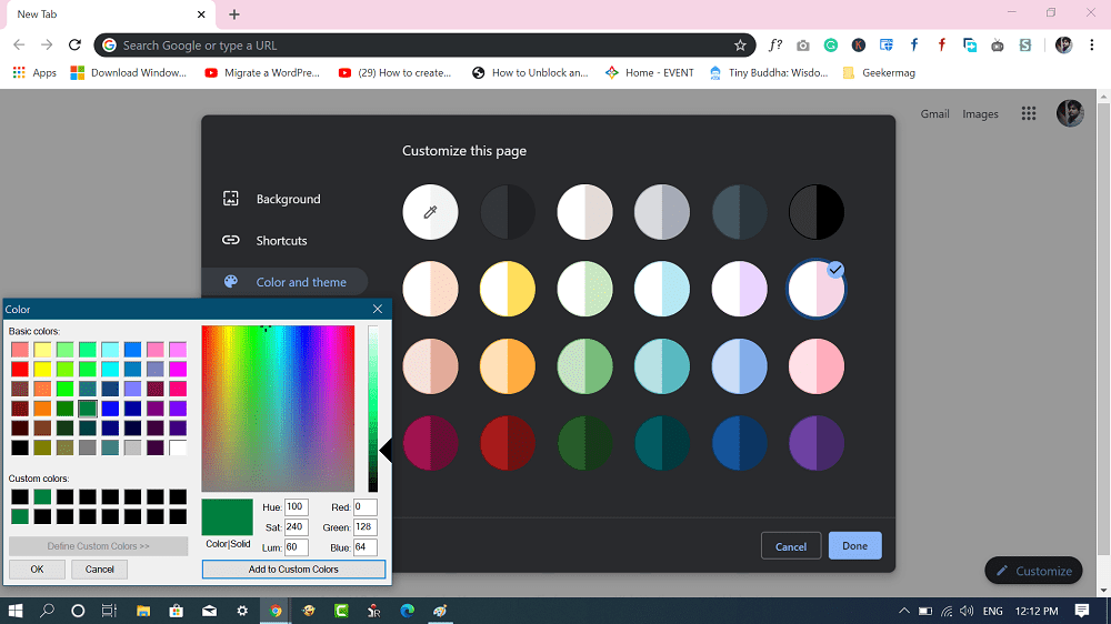 color and theme chrome