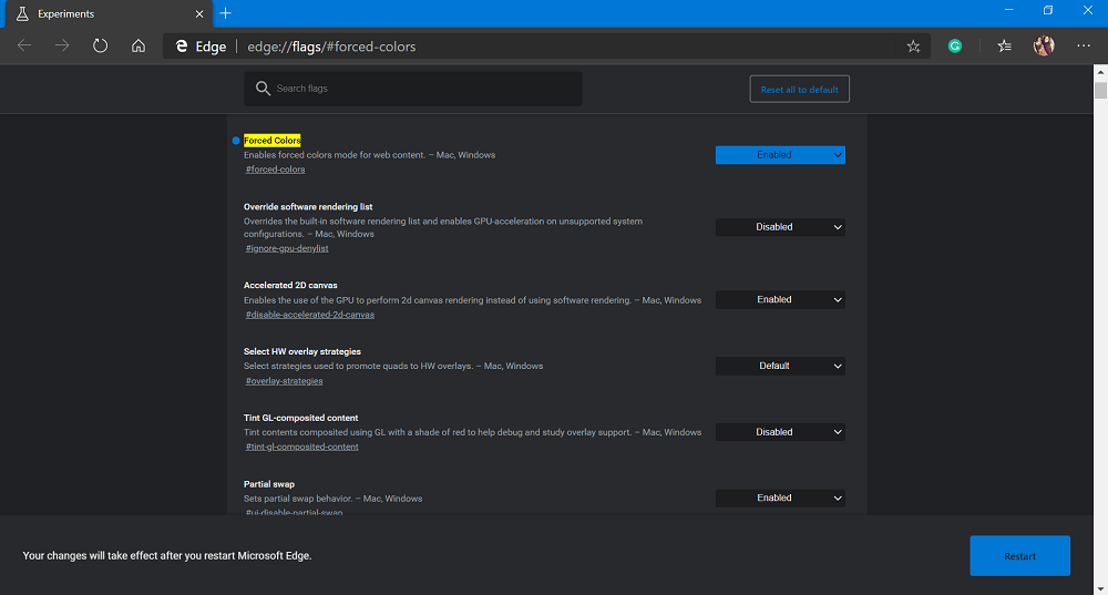 edge chromium forced color flag