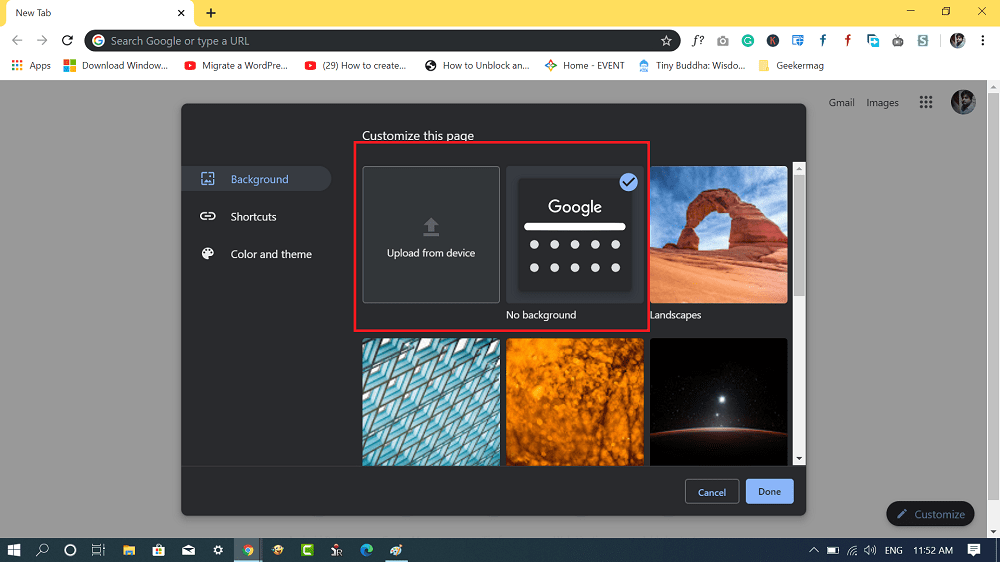 set no backgroud in chrome new tab page