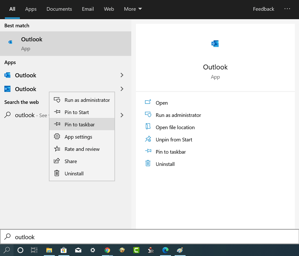 outlook pwa - pin to taskbar