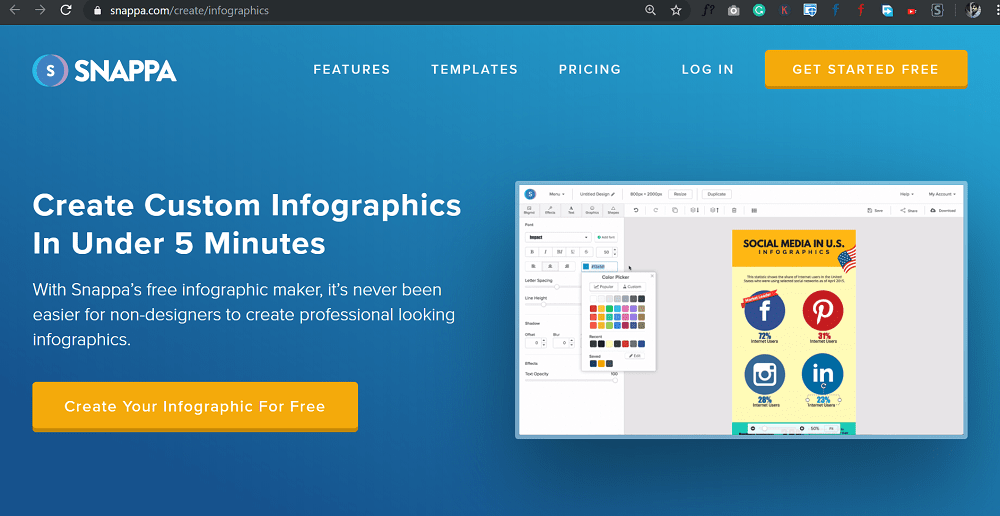 use Snappa’s free infographic maker to create professional looking infographics.