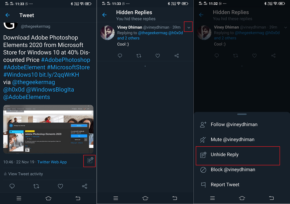 unhide tweets on your tweet in twitter app