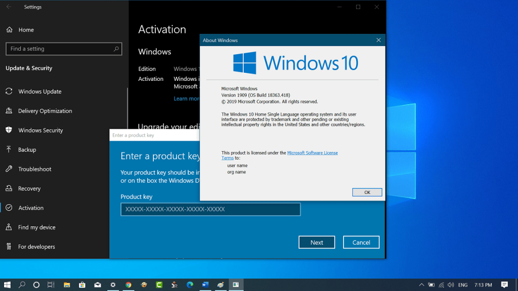 windows 10 pro 1909 product key free