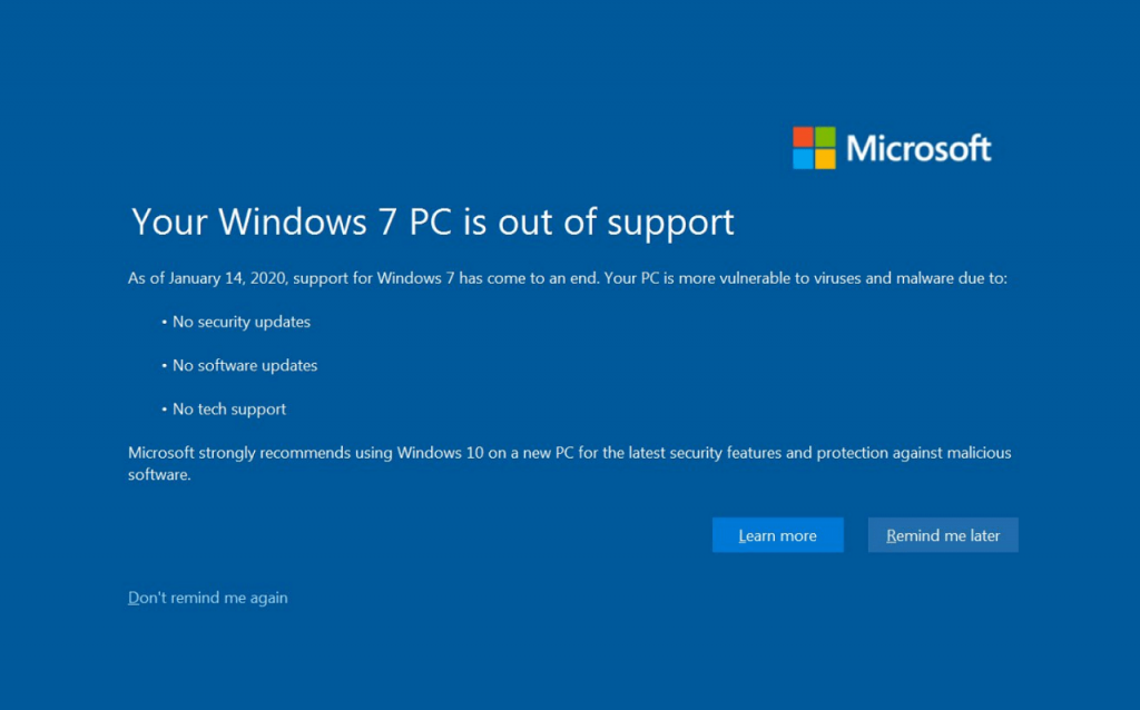 In Windows7  Disable  Your Windows 7 PC is out of Support  Screen - 81