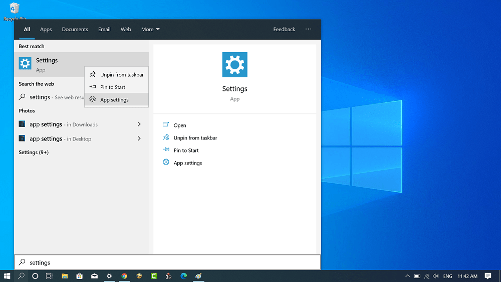 get access to app settings for settings app in windows 10