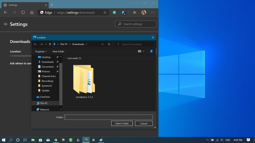 Change Default Download Folder Location in Microsoft Edge Chromium - 90