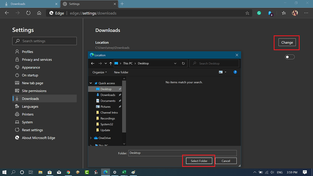 Change Default Download Folder Location in Microsoft Edge Chromium - 57