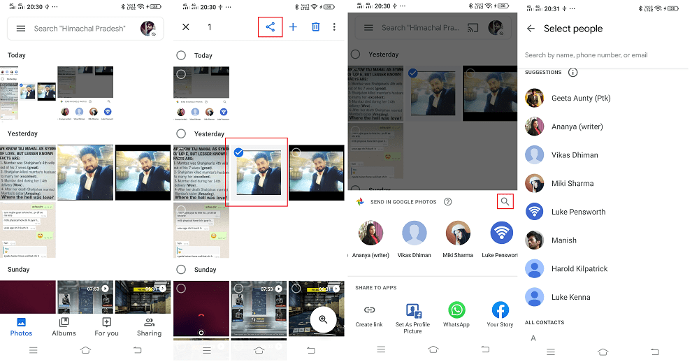 send message in google photos