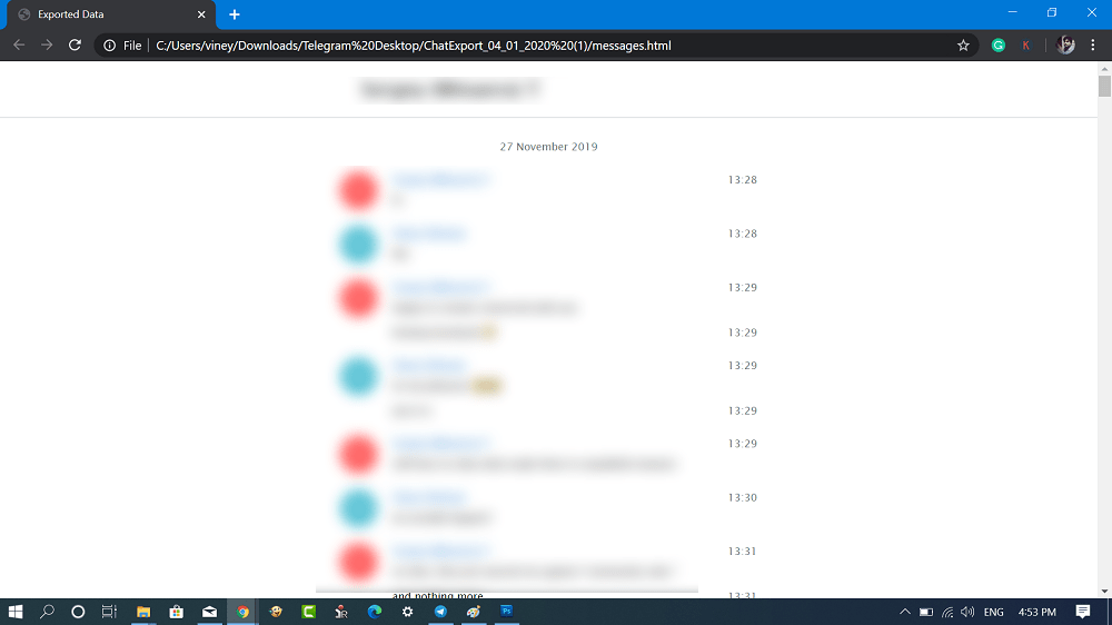 export chat history of particular user in telegram