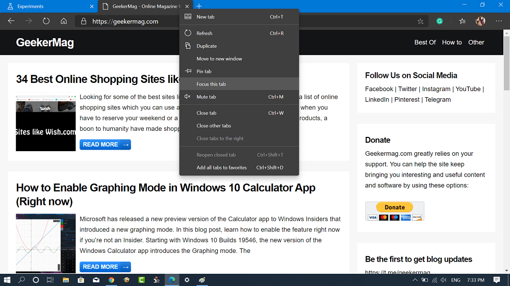 focus this tab option in edge chromium