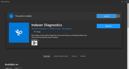 Download Indexer Diagnostics app for Windows 10