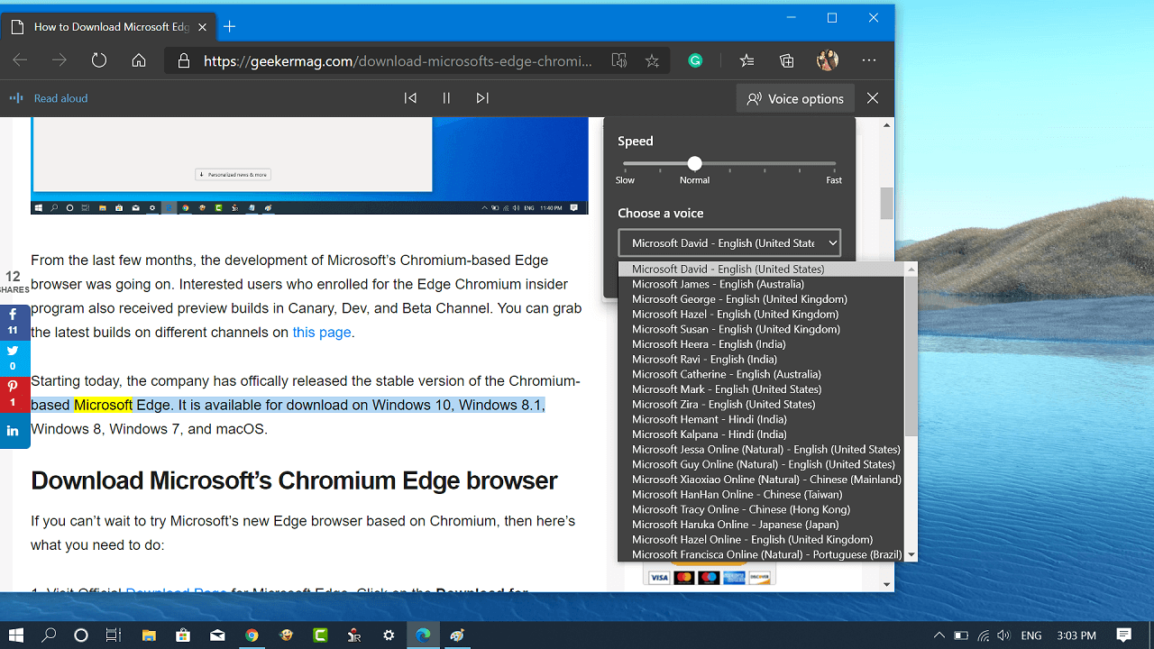 Use Microsoft Edge Text To Speech Feature To Read Any Web Page