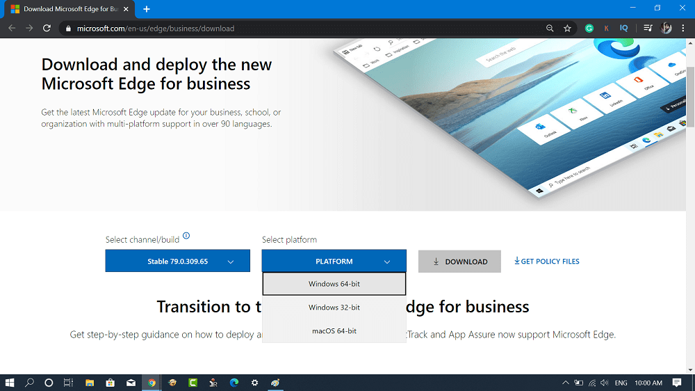 select platform for microsoft edge chromium msi installer
