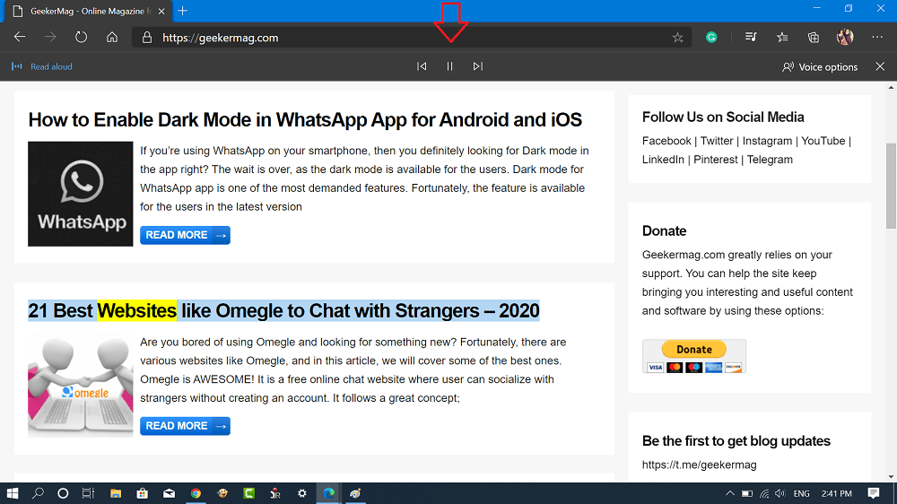 edge chromium read aloud options