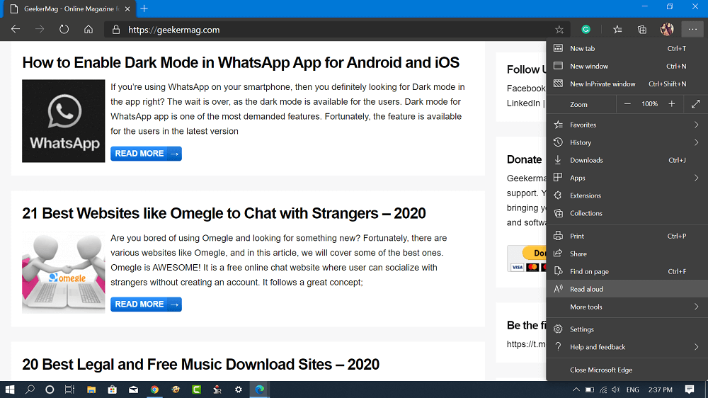 Use Microsoft Edge Text to Speech feature to read any web page