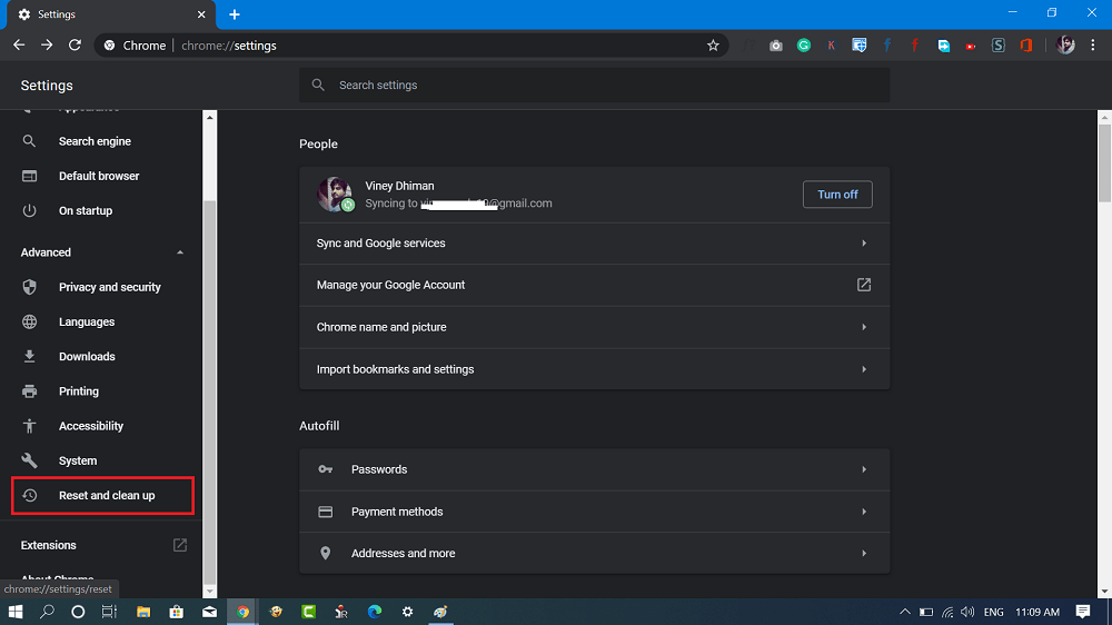google chrome -Reset and clean up