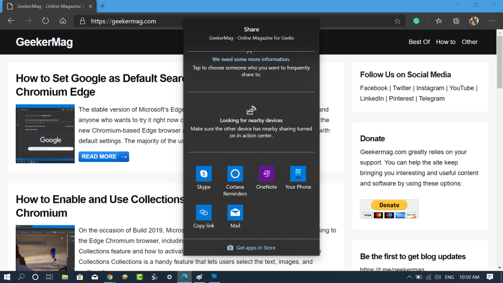 How to Share Web Page in Microsoft Edge Chromium in Windows 10