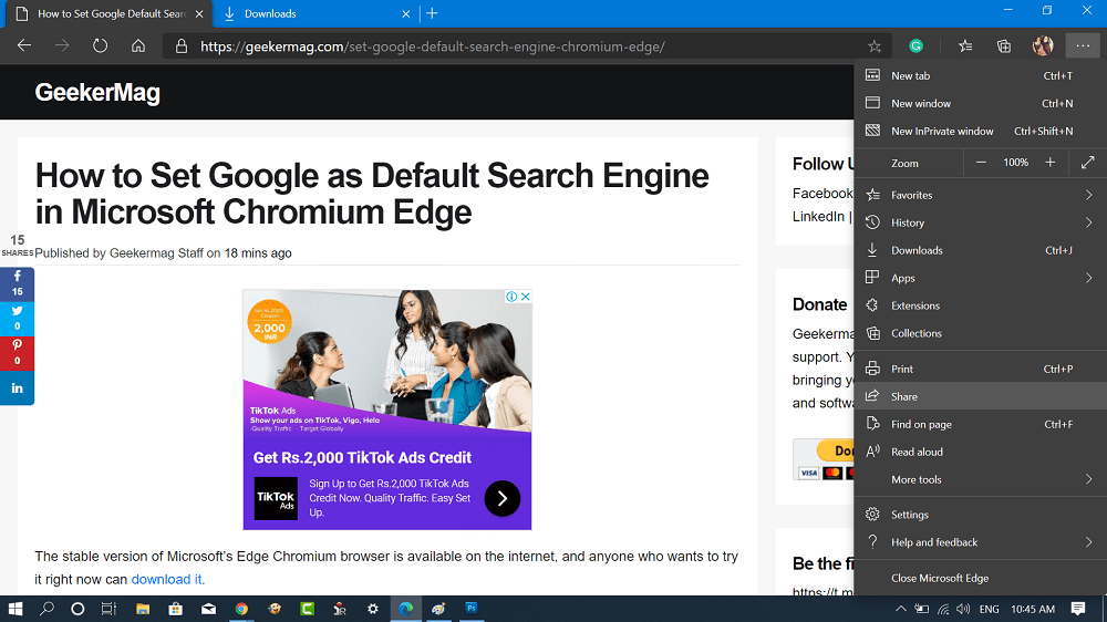 Microsoft Edge - Share option