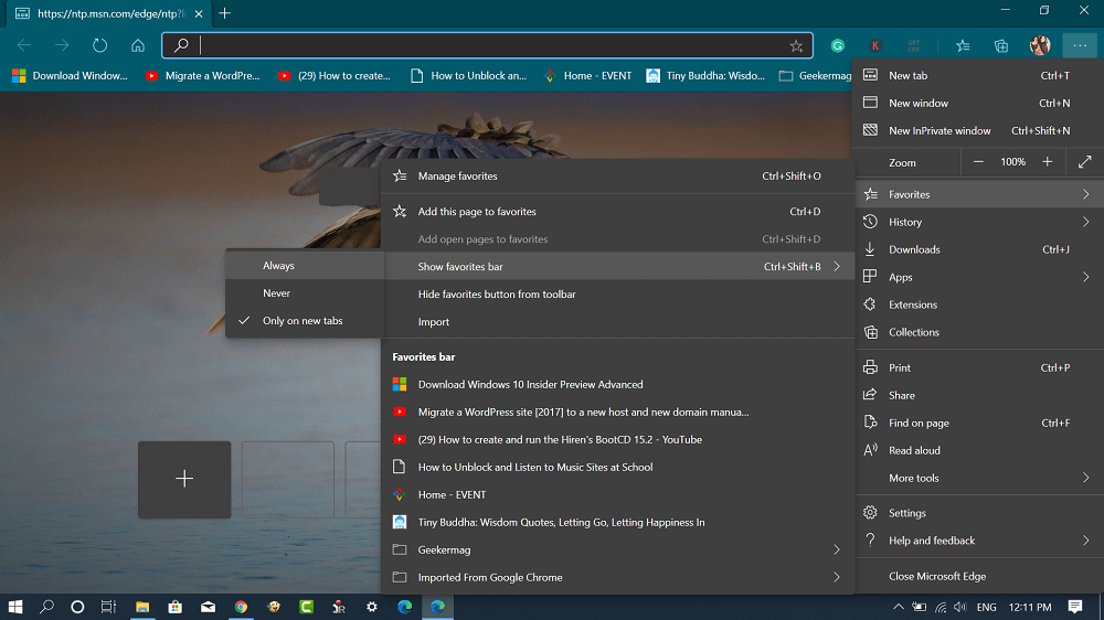 How To Show Hide Favorites Bar And Favorite Button In Microsoft Edge ...